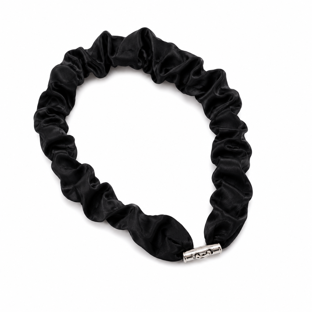Adjustable black satin scrunchie